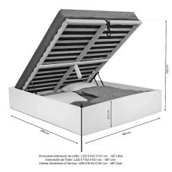 Lit coffre 2 places 160x200cm couleur chêne avec sommier BILYBA