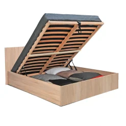 Lit coffre 2 places 180x200cm couleur chêne avec sommier MARO