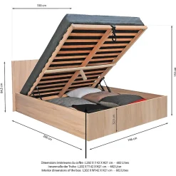Lit coffre 2 places 140x200cm couleur chêne avec sommier MARO