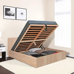 Lit coffre 2 places 140x200cm couleur chêne avec sommier MARO