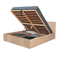 Lit coffre 2 places 140x200cm couleur chêne avec sommier MARO