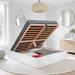 Lit coffre 2 places 140x190cm couleur Blanc avec sommier BILYBA