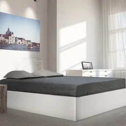 Lit coffre 2 places 140x190cm couleur Blanc avec sommier BILYBA