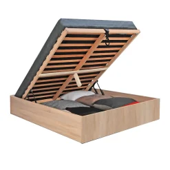 Lit coffre 2 places 180x200cm couleur chêne avec sommier BILYBA