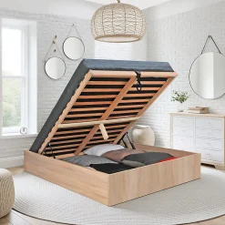 Lit coffre 2 places 180x200cm couleur chêne avec sommier BILYBA