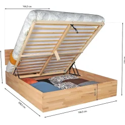 Lit coffre 2 places 160x200cm Hêtre massif huilé avec sommier MALI