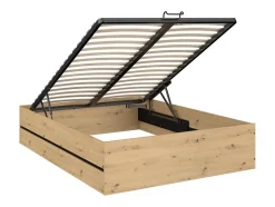 Lit coffre 140 x 190 cm - Coloris : Naturel et noir + Matelas - LUDARO