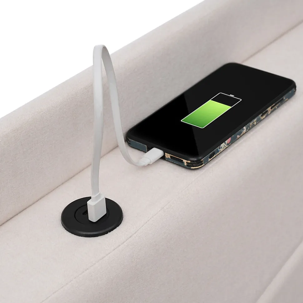 Lit coffre 180 x 200 cm - Lit double capitonné avec USB Type C - Coton et métal - Sans Matelas - Beige