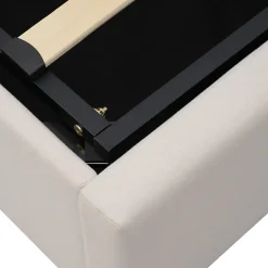 Lit coffre 180 x 200 cm - Lit double capitonné avec USB Type C - Coton et métal - Sans Matelas - Beige