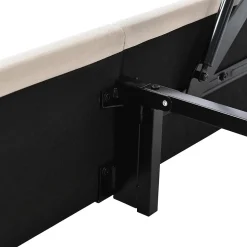 Lit coffre 180 x 200 cm - Lit Double avec Sommier à Lattes - Lin Bois Métal - Sans Matelas - Beige