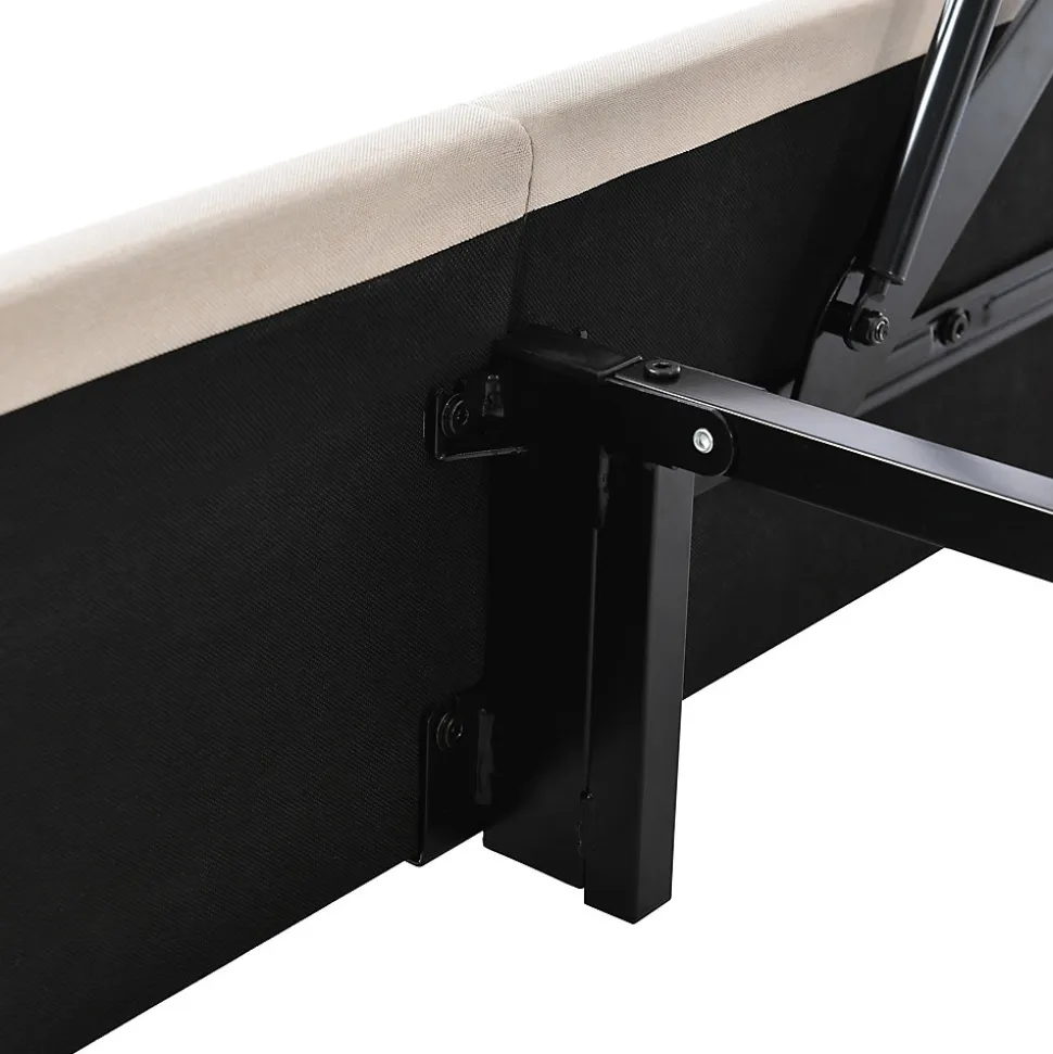 Lit coffre 180 x 200 cm - Lit Double avec Sommier à Lattes - Lin Bois Métal - Sans Matelas - Beige