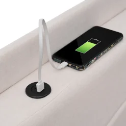 Lit coffre 140 x 200 cm - Lit double capitonné avec sommier à lattes et charge USB Type C - Coton et métal - avec Matelas - Beige