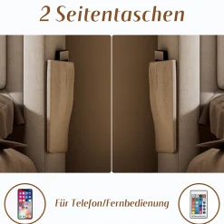 Lit Coffre 140 x 200 Cm - Lit Double avec Tête de Lit LED et Charge USB C - Bois, Coton, Métal - Sans Matelas - Beige