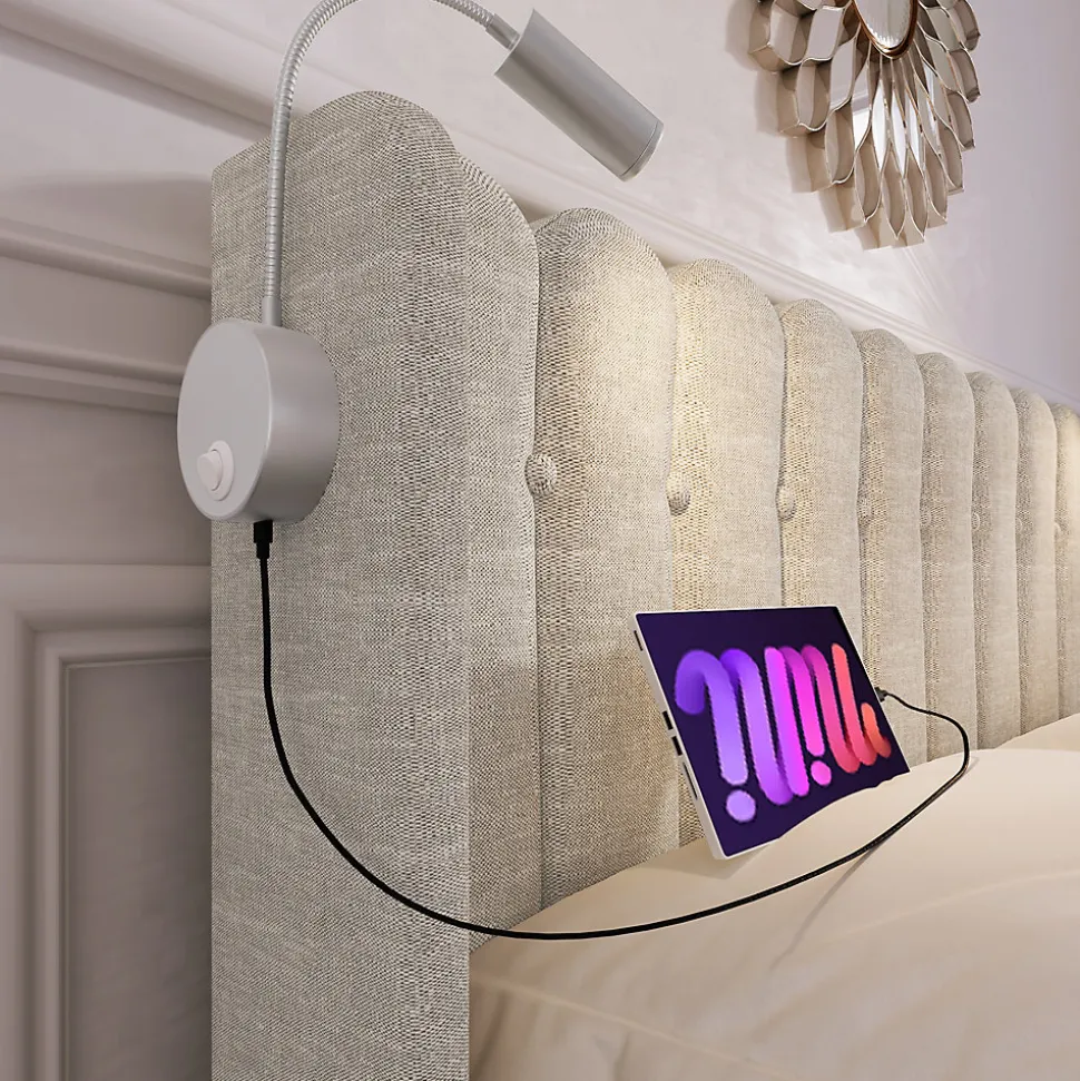 Lit Coffre 160 x 200 Cm - Lit Double avec Lampe de Lecture et Ports USB - Lin - Sans Matelas - Beige