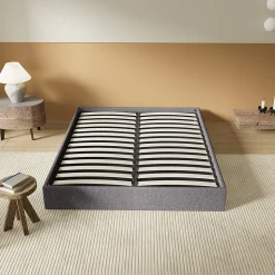 Lit Coffre 120 x 190 cm - Sommier à lattes en bois - Cadre en tissu gris