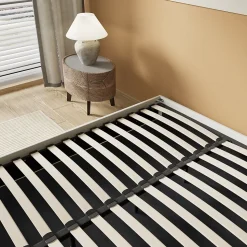 Lit Coffre 120 x 190 cm - Sommier à lattes en bois - Cadre en tissu blanc