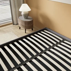 Lit Coffre 160 x 200 cm - Sommier à lattes en bois - Cadre en tissu gris