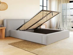 Lit coffre 140 x 190 cm - Tissu - Gris clair + Matelas - TIMANO