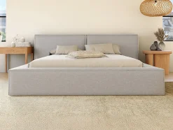 Lit coffre 140 x 190 cm - Tissu - Gris clair + Matelas - TIMANO