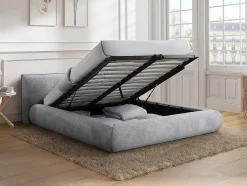 Lit coffre 160 x 200 cm - Tissu - Gris clair + Matelas - MIRSIO