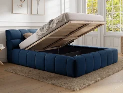 Lit coffre 160 x 200 cm - Tissu - Bleu nuit - FORVIK II