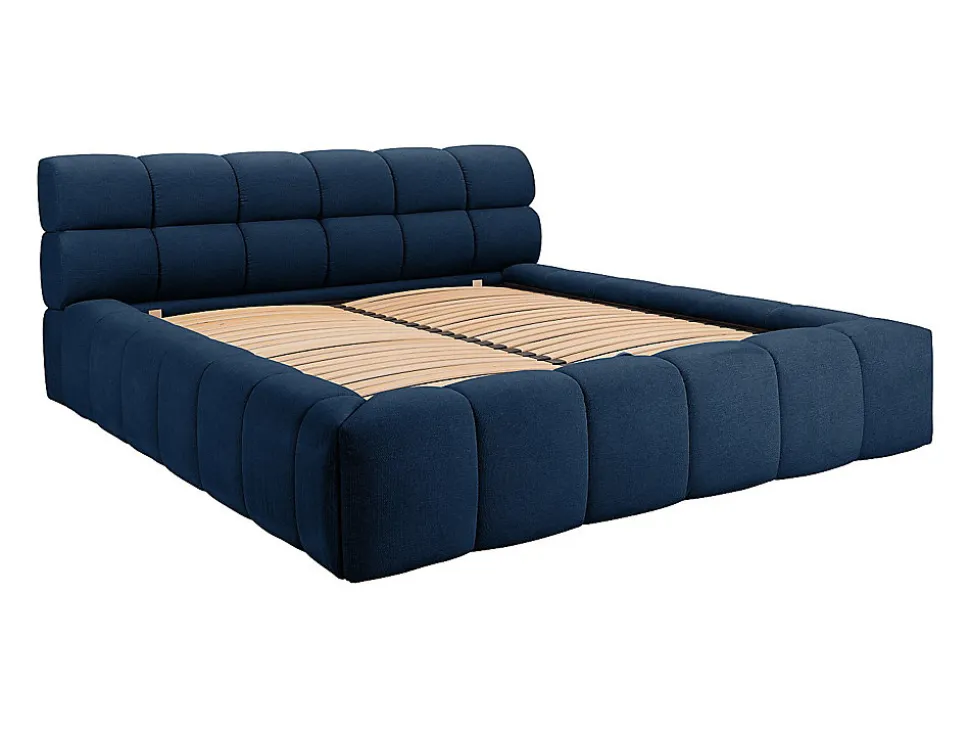 Lit coffre 160 x 200 cm - Tissu - Bleu nuit - FORVIK II