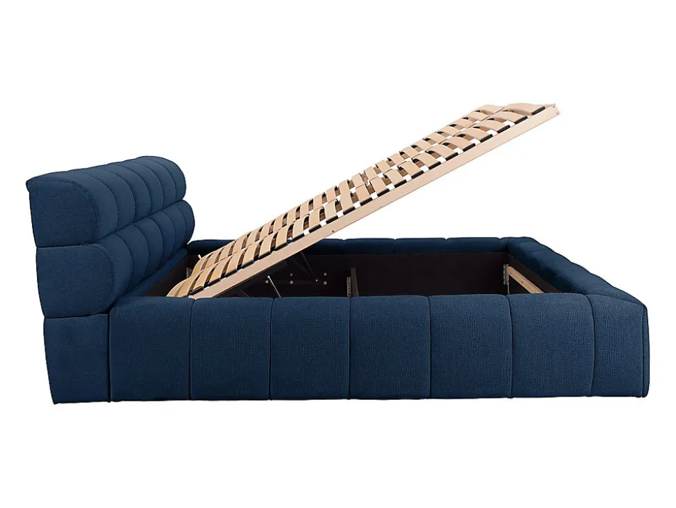 Lit coffre 160 x 200 cm - Tissu - Bleu nuit - FORVIK II