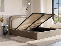 Lit coffre 140 x 190 cm - Tissu chiné - Beige - FIREZA II