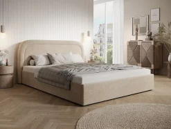 Lit coffre 140 x 190 cm - Tissu chiné - Beige - FIREZA II