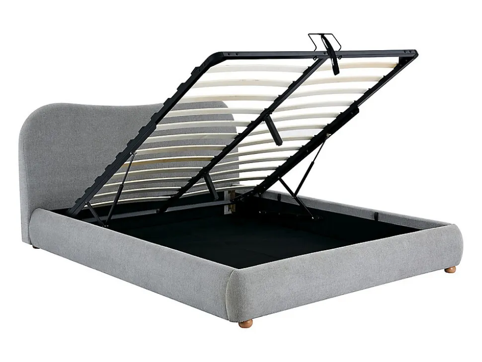 Lit coffre 160 x 200 cm - Tissu - Gris clair + Matelas - VANARI