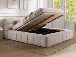 Lit coffre 160 x 200 cm - Tissu - Beige + Matelas - FORVIK II