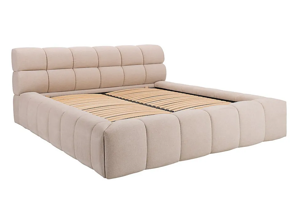 Lit coffre 160 x 200 cm - Tissu - Beige + Matelas - FORVIK II