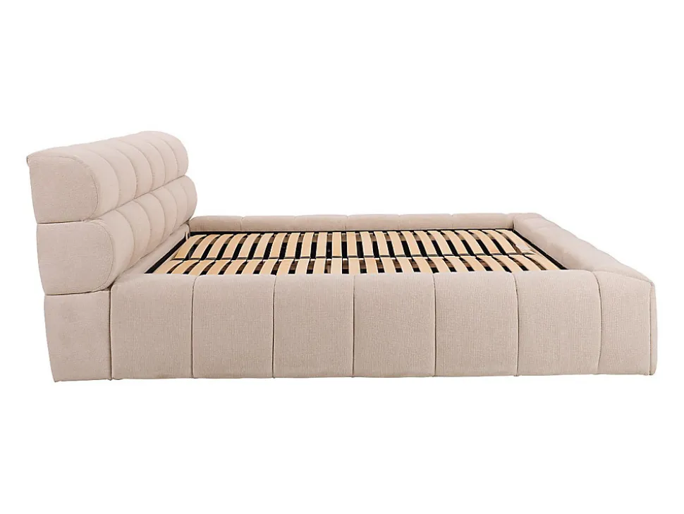Lit coffre 160 x 200 cm - Tissu - Beige + Matelas - FORVIK II