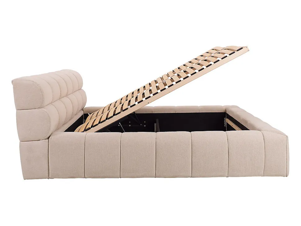 Lit coffre 160 x 200 cm - Tissu - Beige + Matelas - FORVIK II