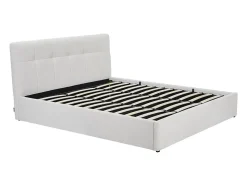 Lit coffre 180 x 200 cm - Tissu bouclette - Blanc + Matelas - MAZIRI
