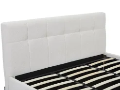 Lit coffre 180 x 200 cm - Tissu bouclette - Blanc + Matelas - MAZIRI