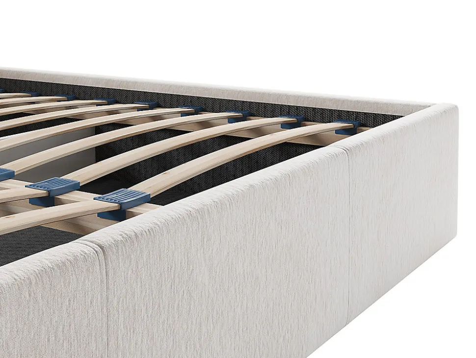 Lit coffre 140 x 190 cm - Tissu texturé - Crème + Matelas - JUSTANI