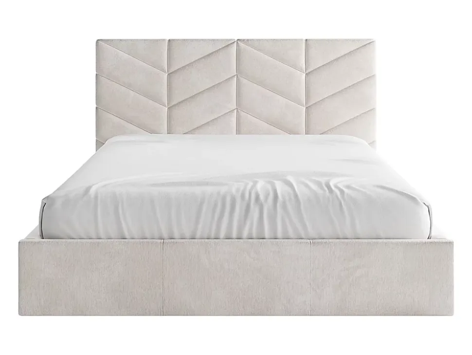 Lit coffre 140 x 190 cm - Tissu texturé - Crème + Matelas - JUSTANI