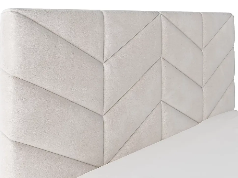 Lit coffre 140 x 190 cm - Tissu texturé - Crème + Matelas - JUSTANI