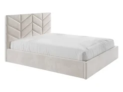 Lit coffre 140 x 190 cm - Tissu texturé - Crème + Matelas - JUSTANI