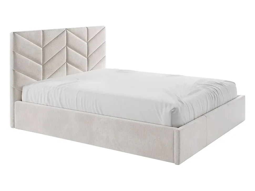Lit coffre 140 x 190 cm - Tissu texturé - Crème + Matelas - JUSTANI