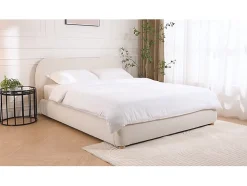 Lit coffre 160 x 200 cm - Tissu bouclette - Blanc + Matelas - VANARI