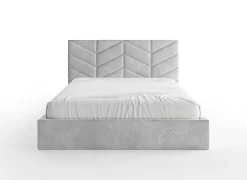 Lit coffre 200 x 200 cm - Tissu texturé - Gris + Matelas - JUSTANI