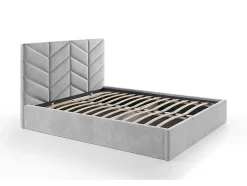 Lit coffre 200 x 200 cm - Tissu texturé - Gris + Matelas - JUSTANI