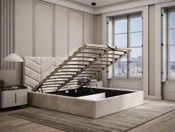 Lit coffre 180 x 200 cm - Tissu texturé - Crème - JUSTANI