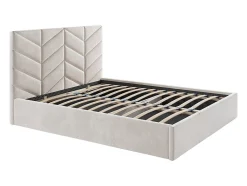 Lit coffre 160 x 200 cm - Tissu texturé - Crème - JUSTANI