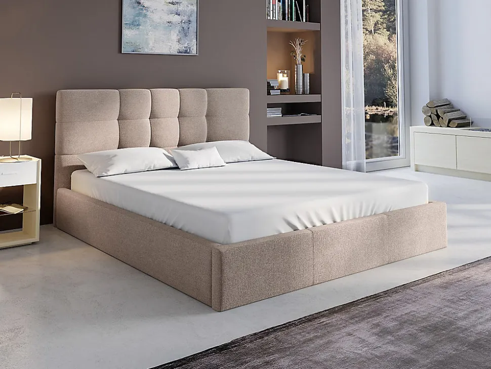 Lit coffre 160 x 200 cm - Tissu - Beige + Matelas - ELIAVA