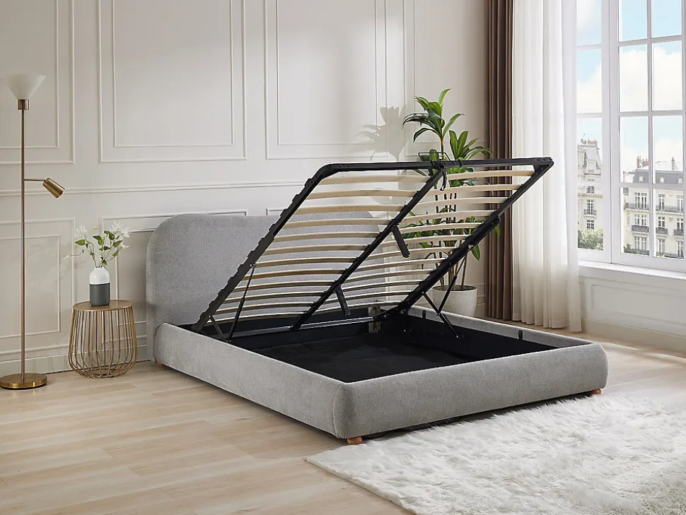 Lit coffre 180 x 200 cm - Tissu - Gris clair + Matelas - VANARI