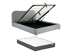 Lit coffre 180 x 200 cm - Tissu - Gris clair + Matelas - VANARI