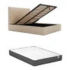 Lit coffre 180 x 200 cm - Tissu - Beige + Matelas - RILIODA